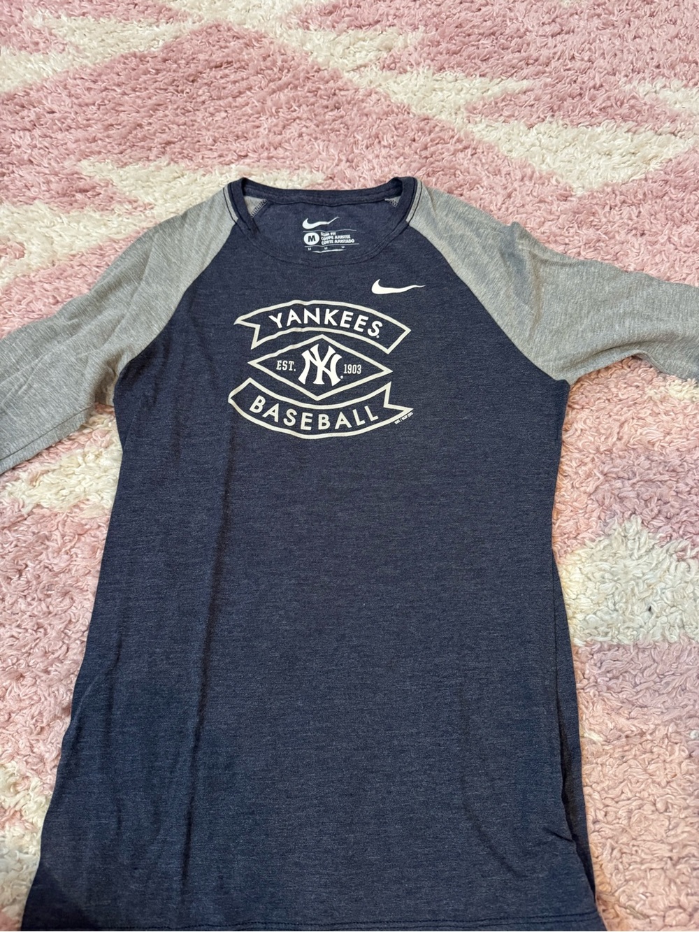 Nike Navy and Gray Yankees Baseball Raglan Tee